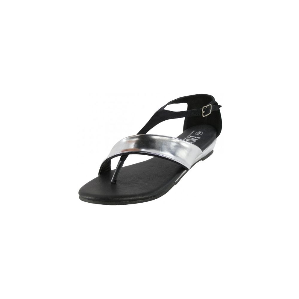 18 of Women's Thong With Metalic Cross Trap Sandals