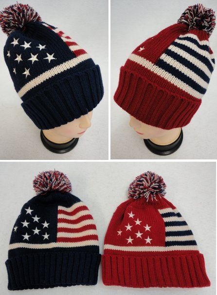24 of Toboggan Hat With Pompom [american Flag]