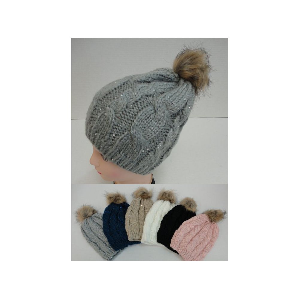 12 Pieces of Womens Warm Cable Knit Fashion Pom Pom Hts