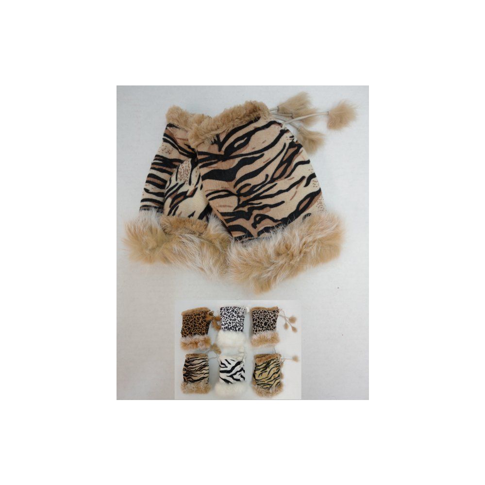 48 of Women's Animal Print Suede With Fur Fingerless Gloves