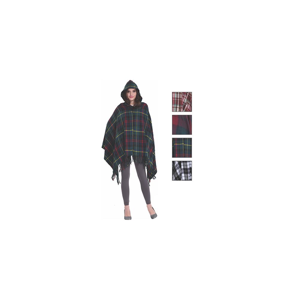24 Wholesale Womens Fashion Assorted Color Poncho With Hoodie