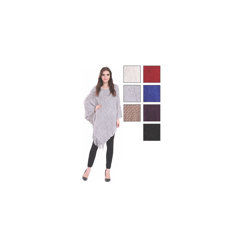 24 Pieces of Womens Fashion Solid Color Poncho With Fringes
