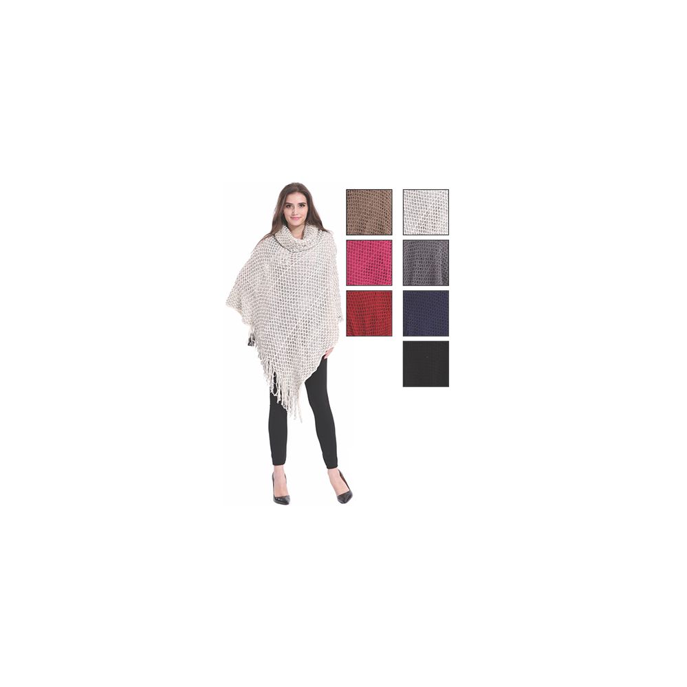 24 Pieces of Womens Fashion Solid Color Poncho Turtleneck With Fringes