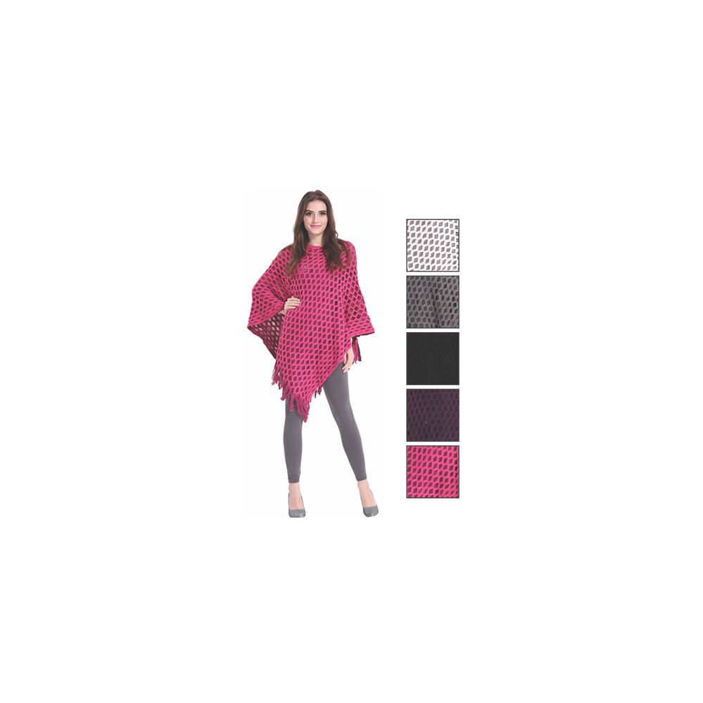 24 Pieces of Womens Fashion Solid Color Poncho With Fringes
