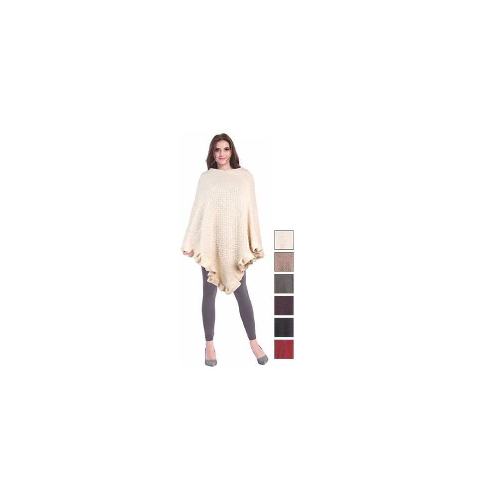24 Pieces of Womens Fashion Solid Color Ponchos With Ruffle