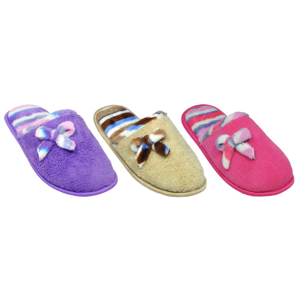 36 Wholesale Ladies House Slippers With Bow Assorted Colors