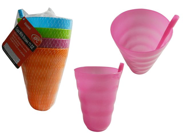 48 Wholesale 4pc Tumbler Cups With Straws