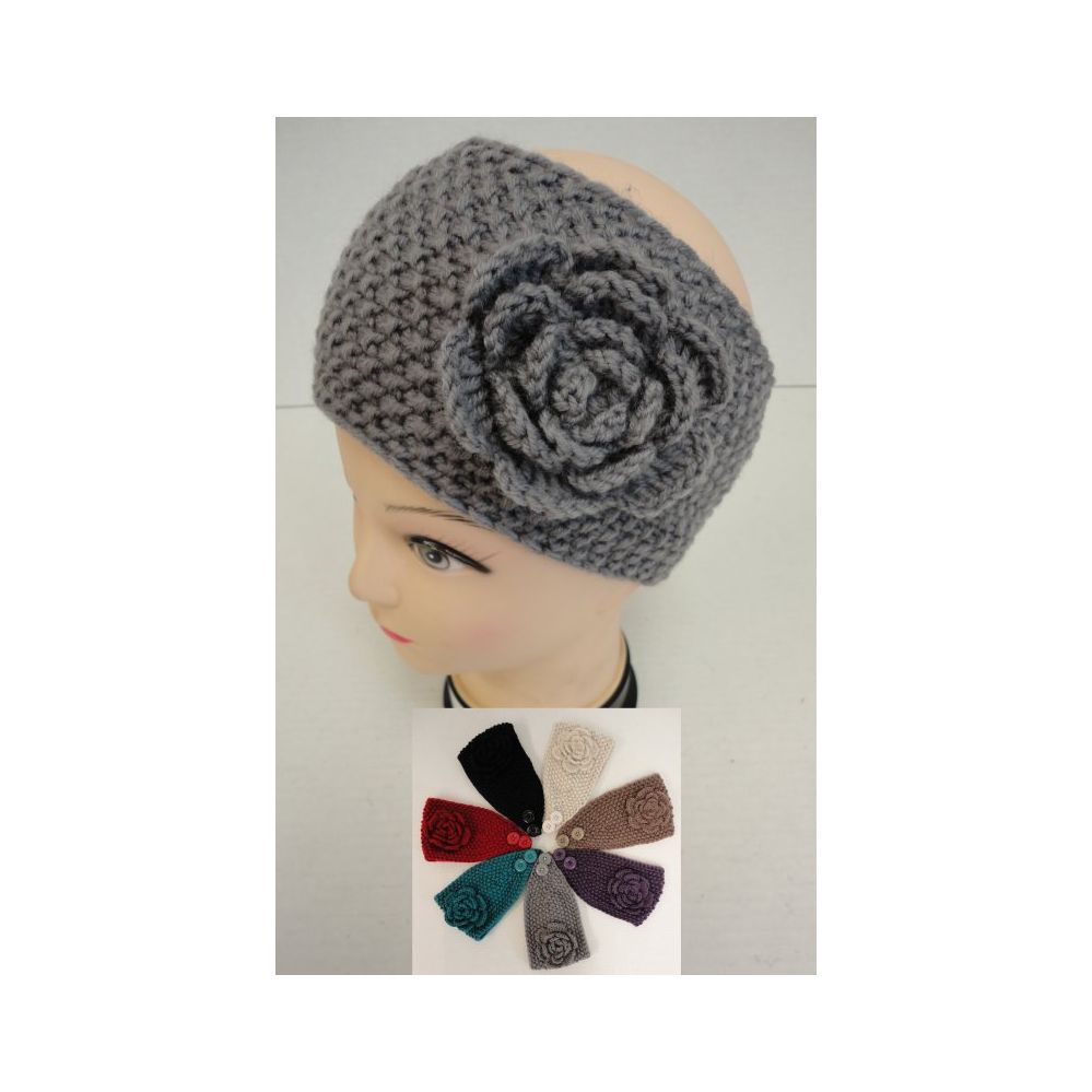48 Wholesale Hand Knitted Ear Band [tight KniT-Flower]loop