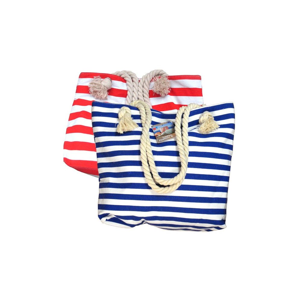 48 Pieces Fashion Bag Large Stripes W/ Rope - Shoulder Bags & Messenger Bags