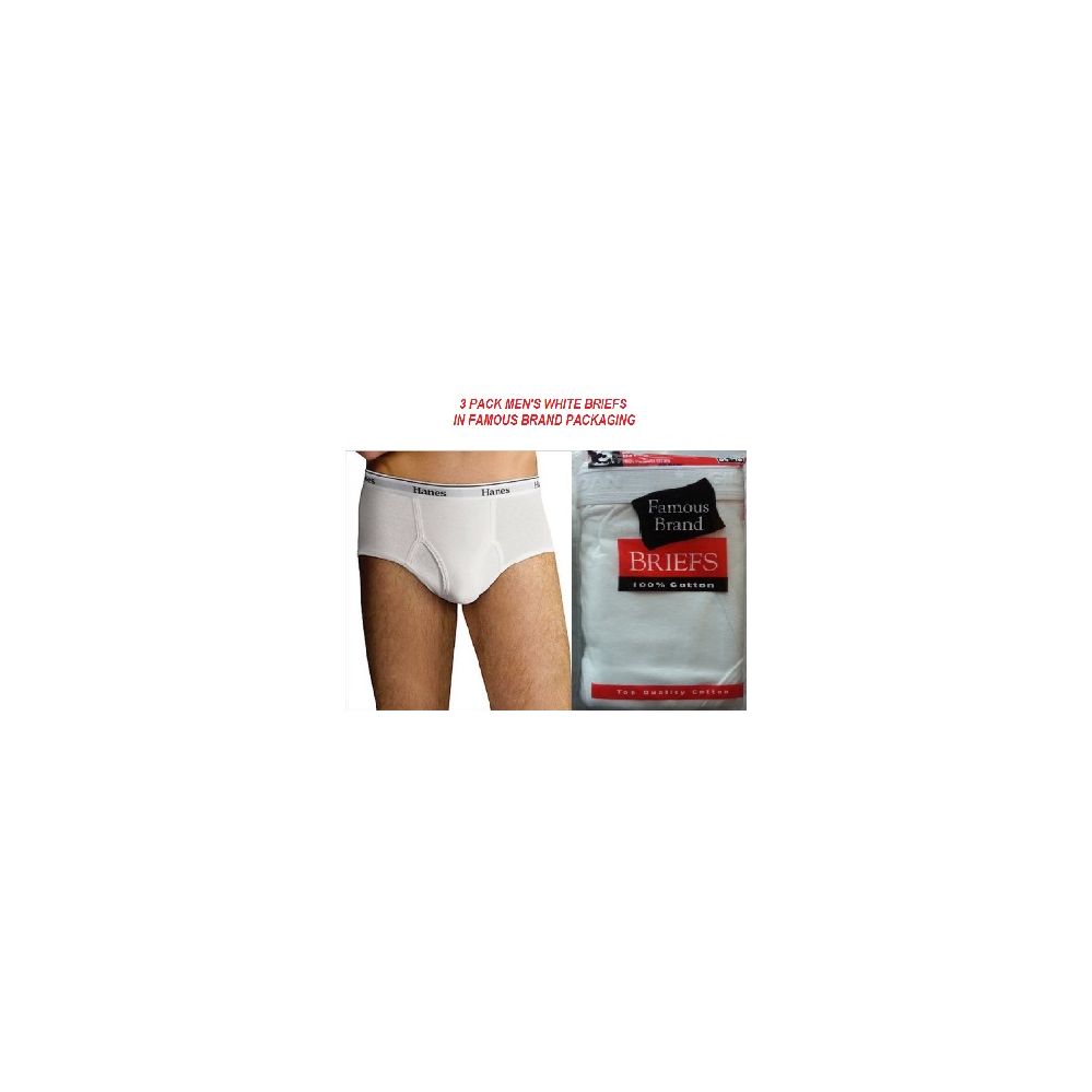 48 Wholesale Fruit Loom - Hanes Men's 3 Pack White Briefs In Famous Brand  pk - at 