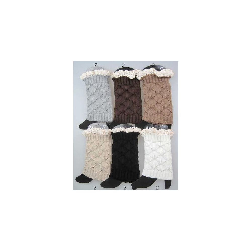 24 Wholesale Interlocking Knitted Boot Toppers Leg Warmers With Lace