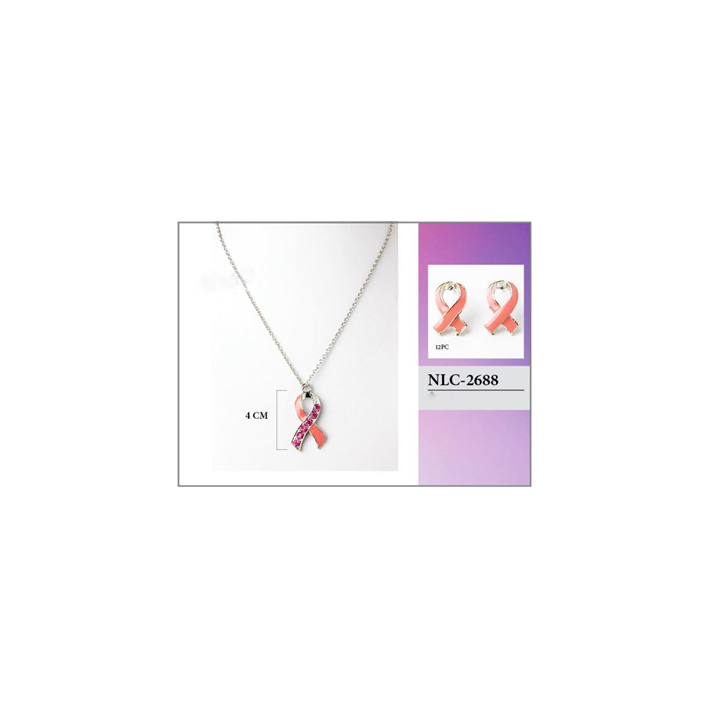 36 Pieces of Breast Cancer Pink Ribbon Necklace With Earring