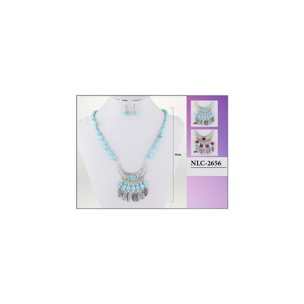 96 Pieces of Bohemian Tribal Turquoise Color Necklace With Earring