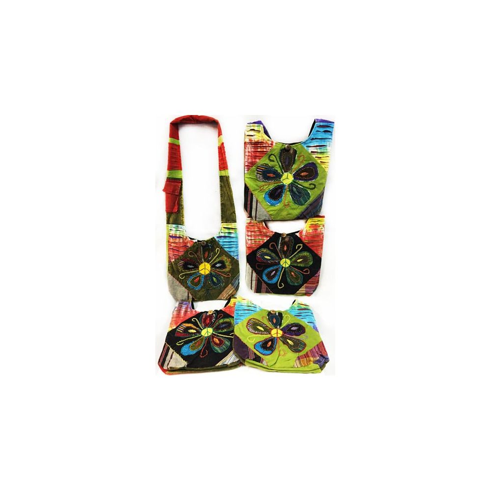 10 Pieces of Nepal Hobo Bags Large Flower With Peace Sign Center