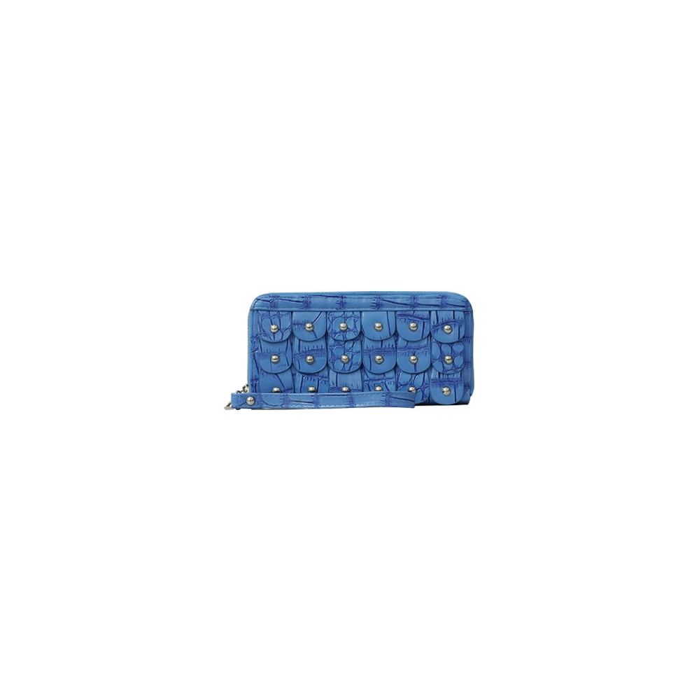 8 Pieces of Crocodile Pattern Solid Color Wristlet Wallet Iris Blue
