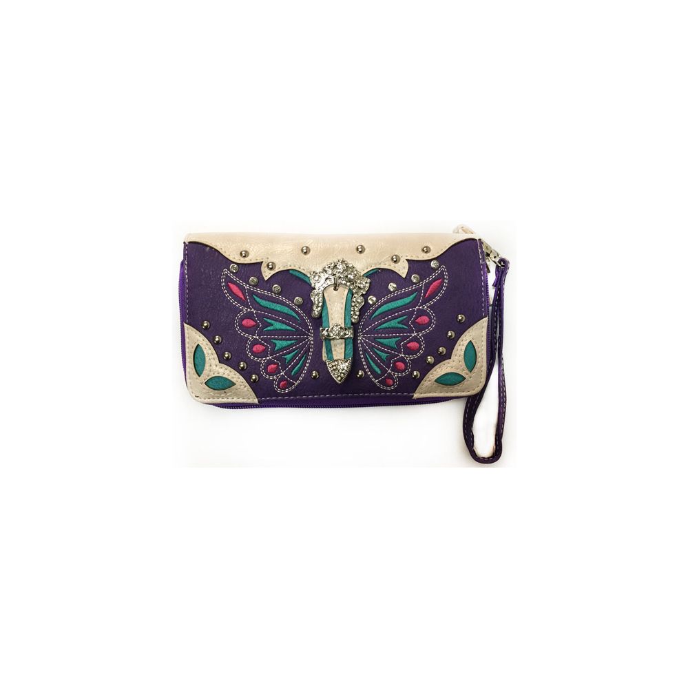 8 Pieces of Rhinestone Buckle Butterfly Wallet Wristlet Purple
