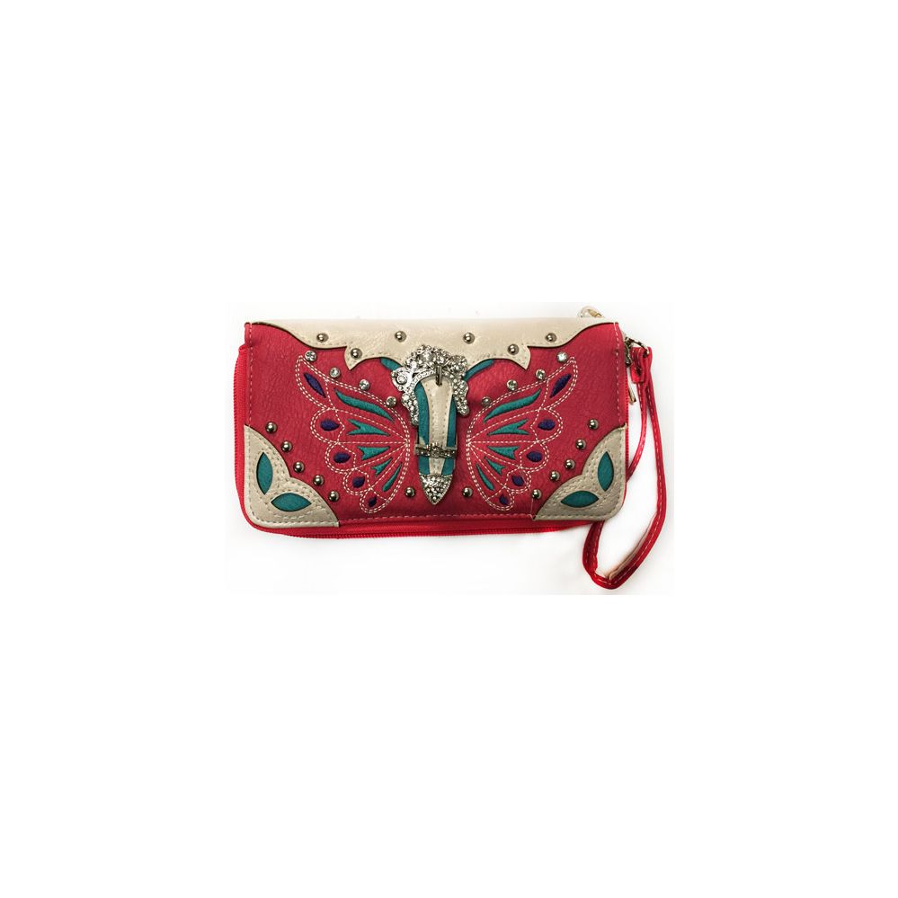 8 Pieces of 8 Rhinestone Buckle Butterfly Wallet Wristlet Fuchsia