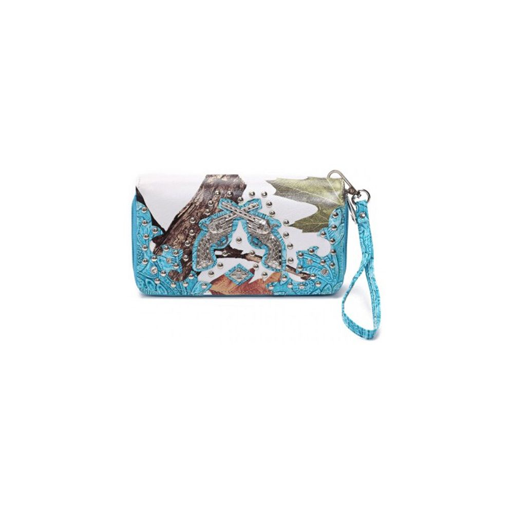 8 Pieces of Rhinestone Double Gun White Camo Wristlet Turquoise