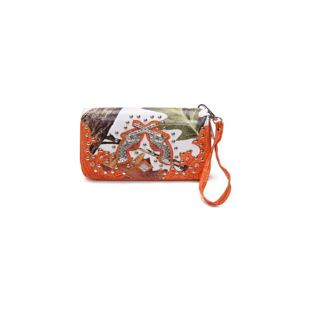 8 Pieces of Rhinestone Double Gun White Camo Wristlet Orange