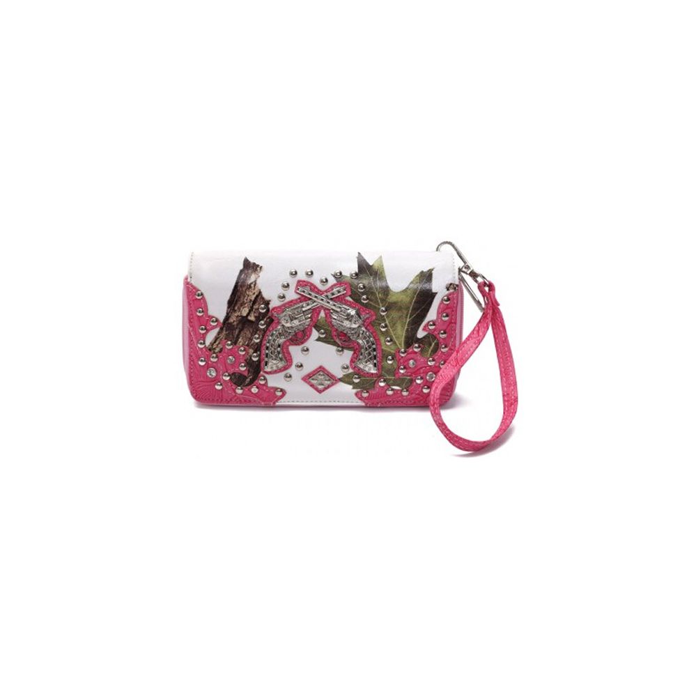 8 Pieces of Rhinestone Double Gun White Camo Wristlet Fuchsia