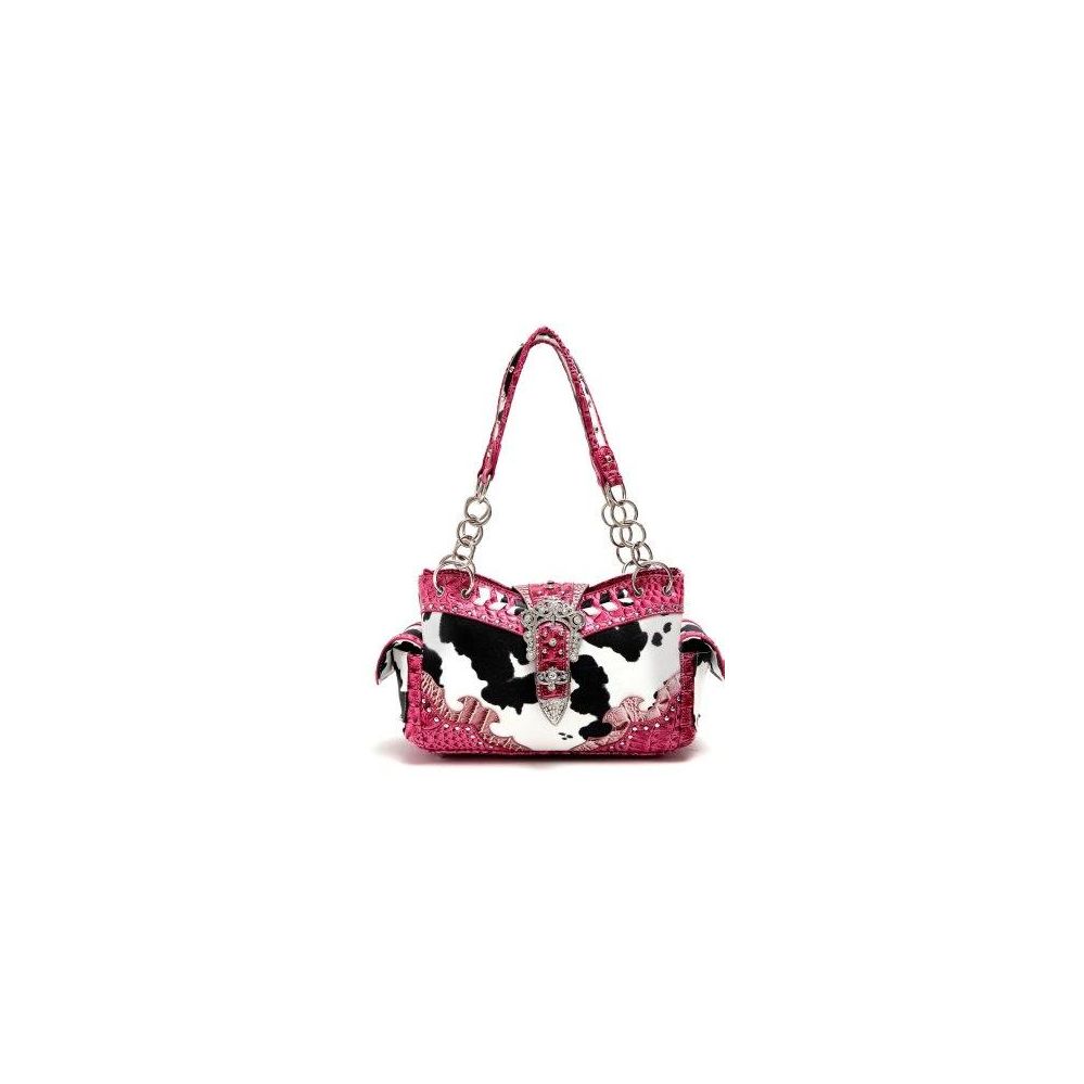 Pink Cow Lenticular Flower Plush Handbag