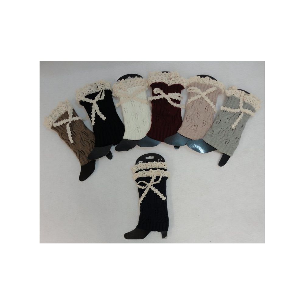12 Wholesale Knitted Boot Cuffs [antique Lace Bow]