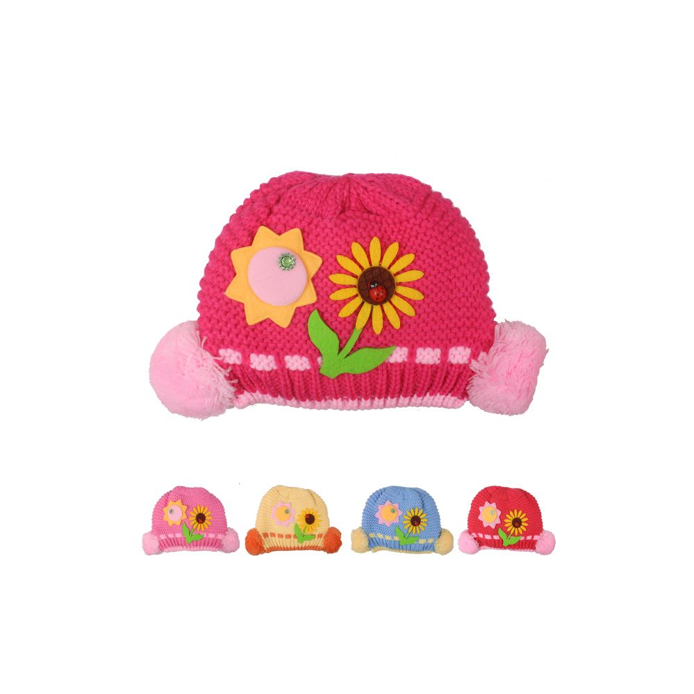 72 Pieces of Kid Winter Hat With Sun Flower Assorted