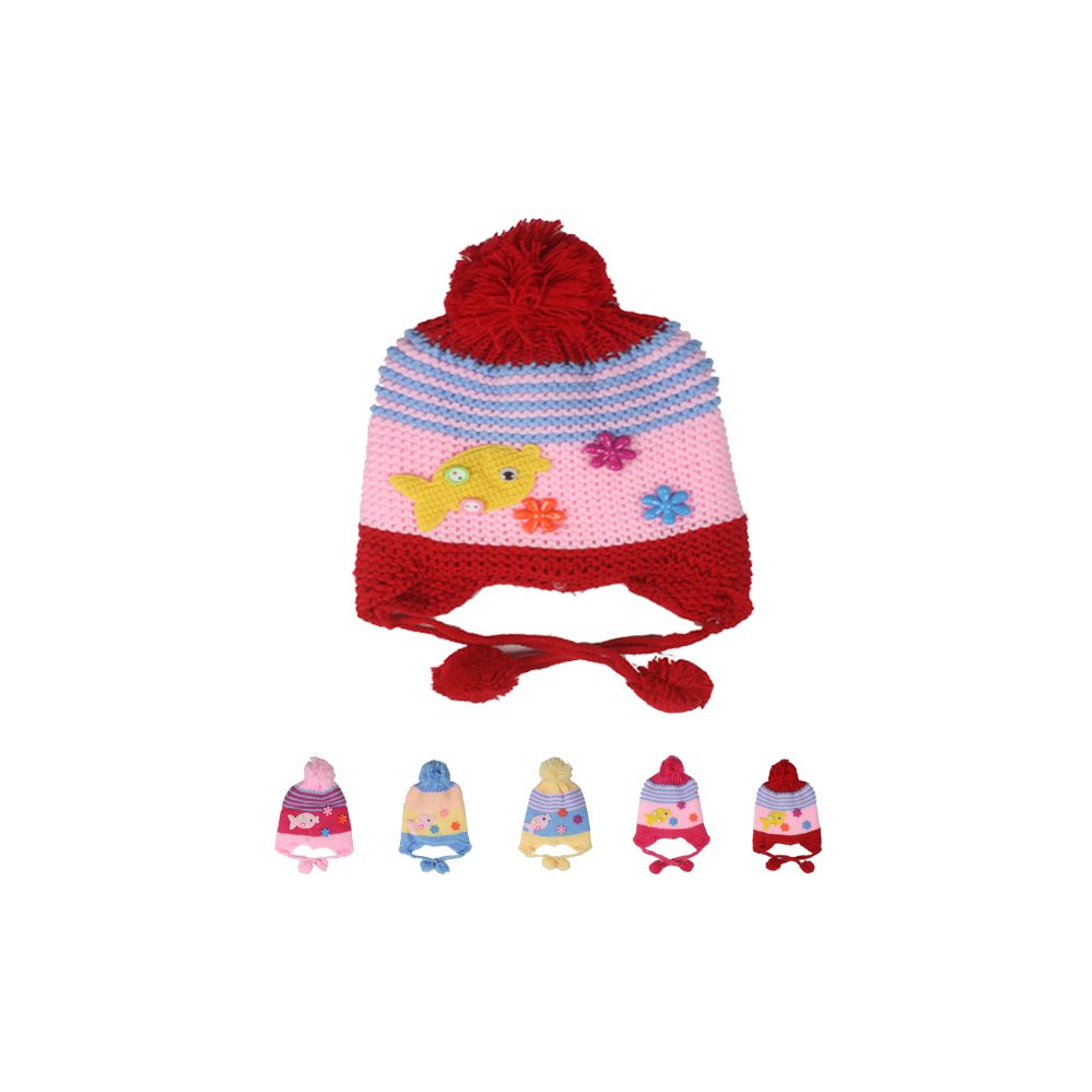 72 Pieces of Kids Striped Knitted Winter Hat With Fish