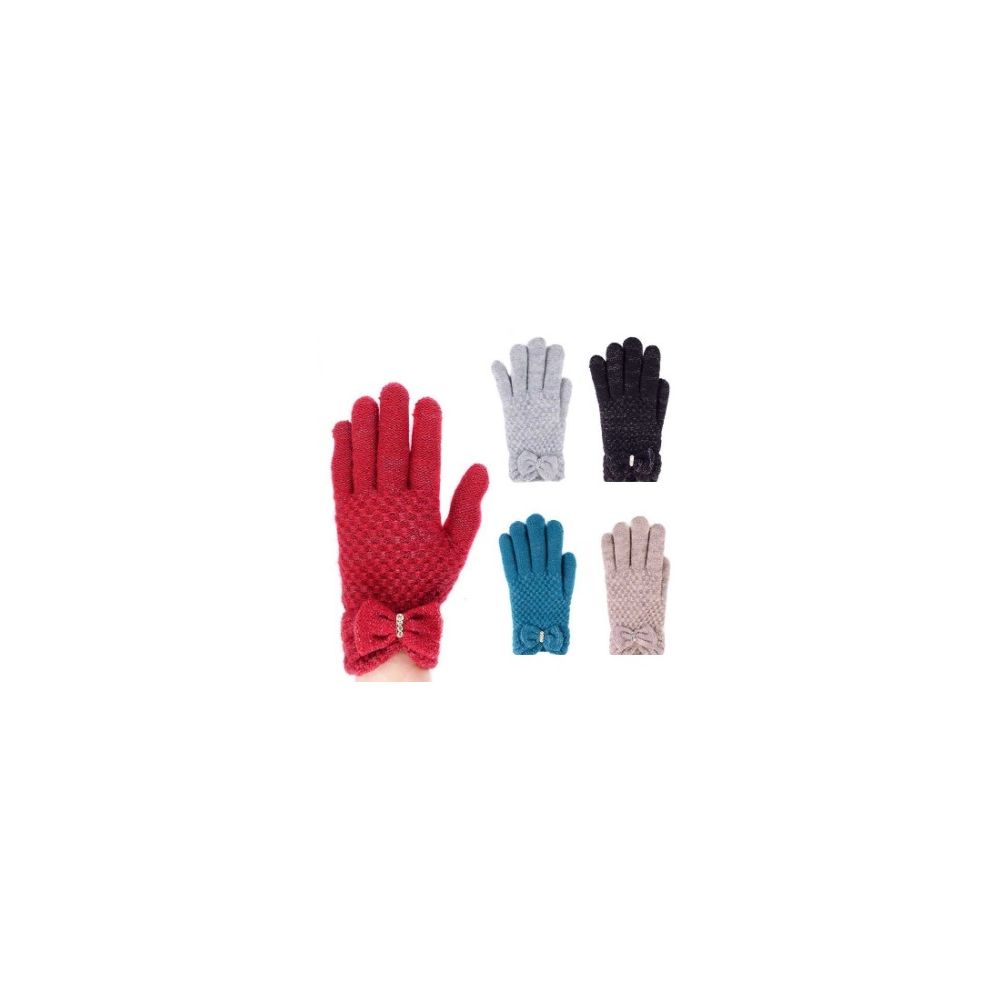 24 Wholesale Womens Fashion Winter Glove With Bow Assorted Colors