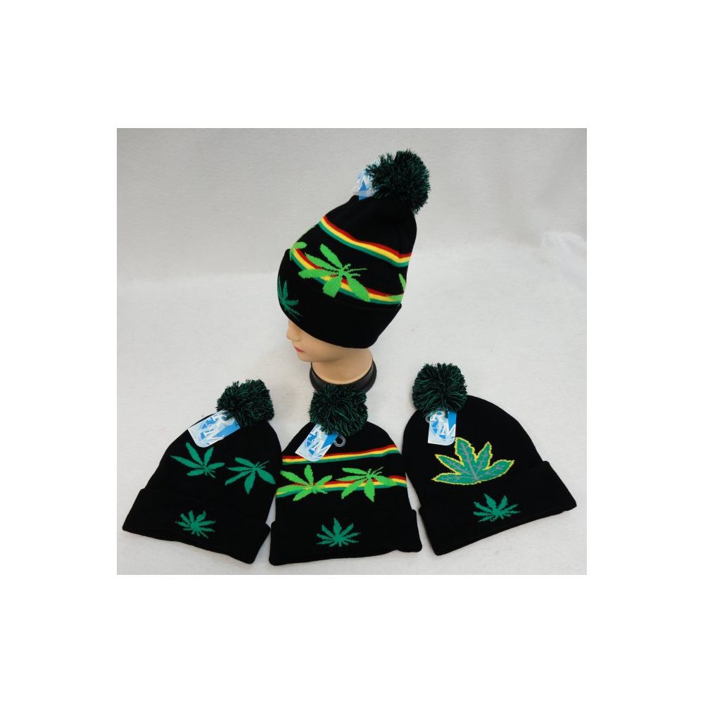 12 pieces of Knitted Toboggan With Pompom [marijuana]