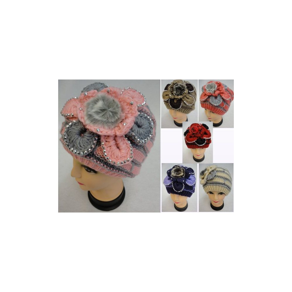 36 pieces of Ladies Knitted Fashion Hat [fur/flower/rhinestones]