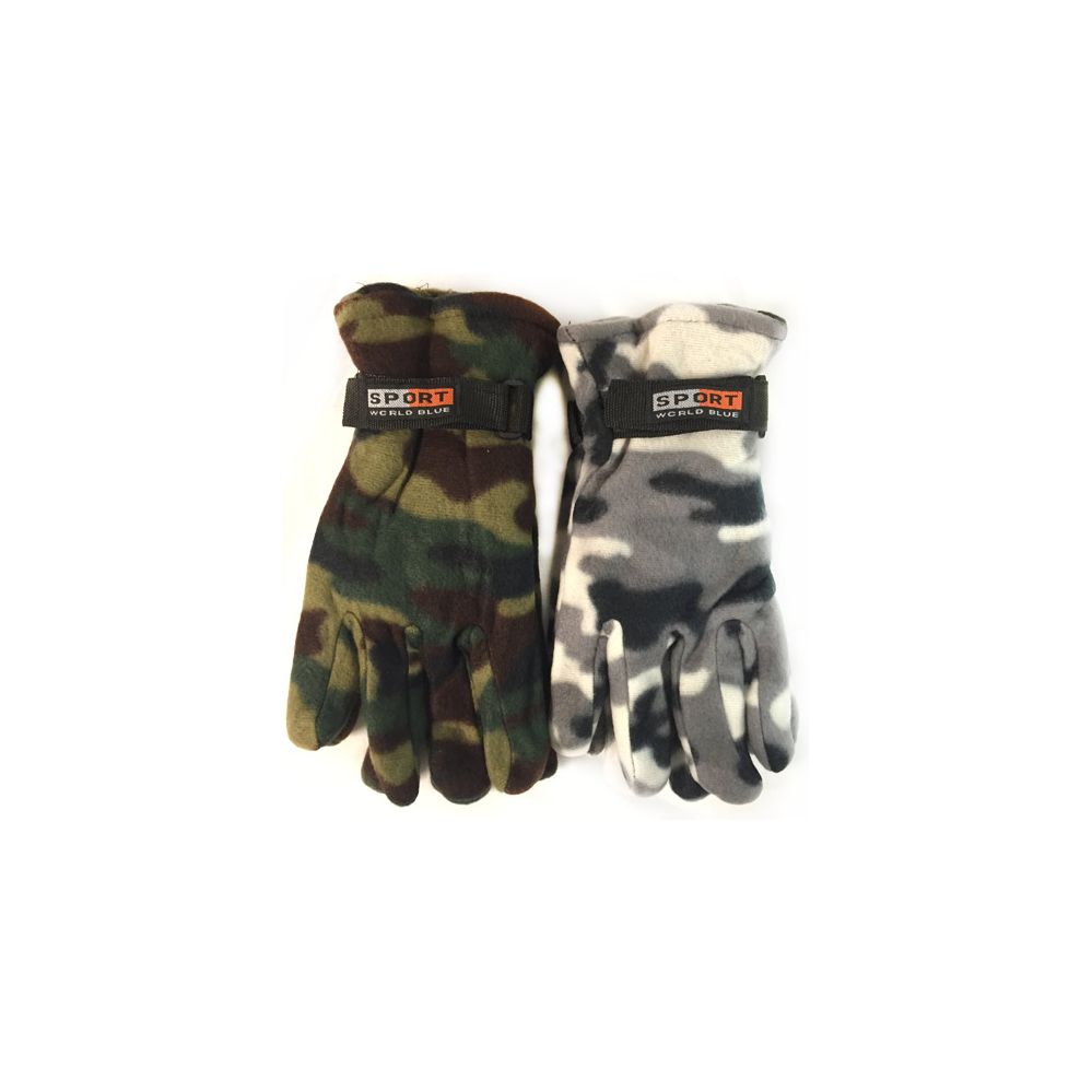 24 Pairs of Fleece Green White Camo Print Winter Gloves Assorted
