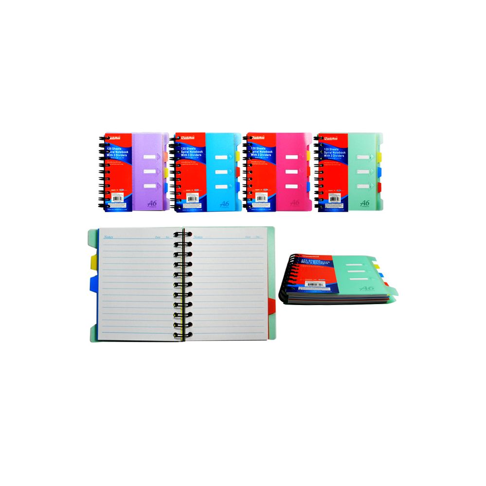 96 Wholesale Spiral Notebook W/ 3 Dividers