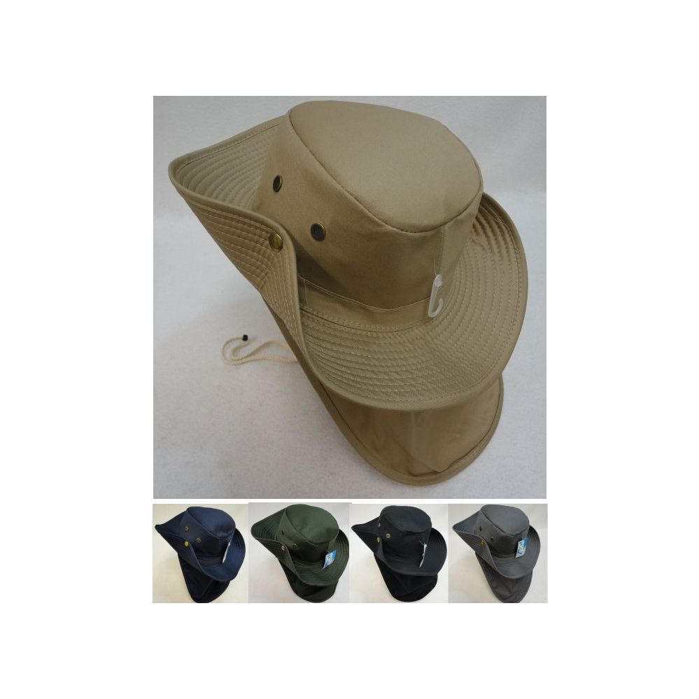 12 Wholesale Cotton Boonie Hat With Cloth Flap [solid]