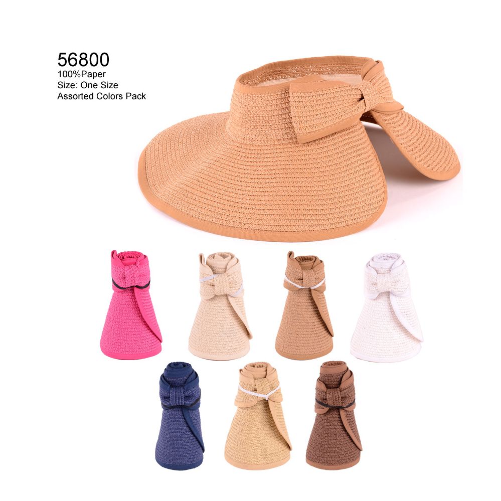 24 Wholesale Fold Up Bow Sun Hat
