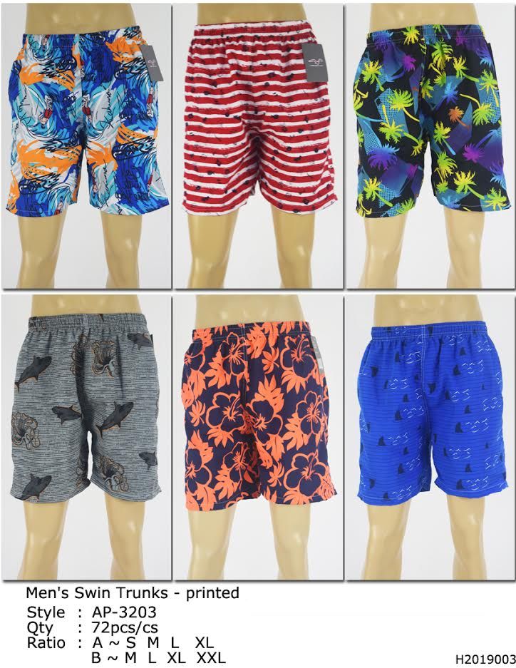 72 Wholesale Men's Assorted Printed Bathing Suit