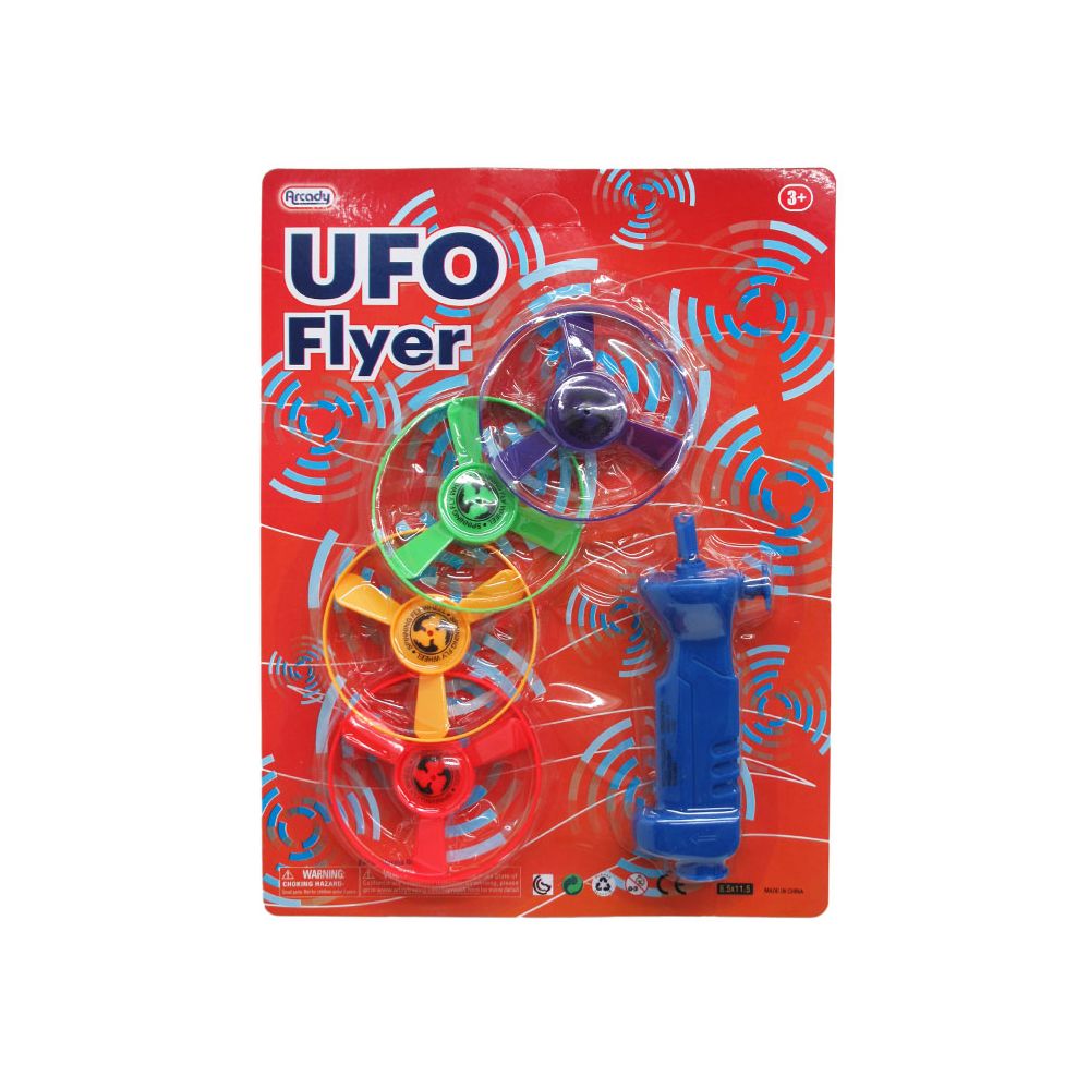 48 Wholesale 4pc Mini Flying Saucer W/pull Line Shooter In Blister Card