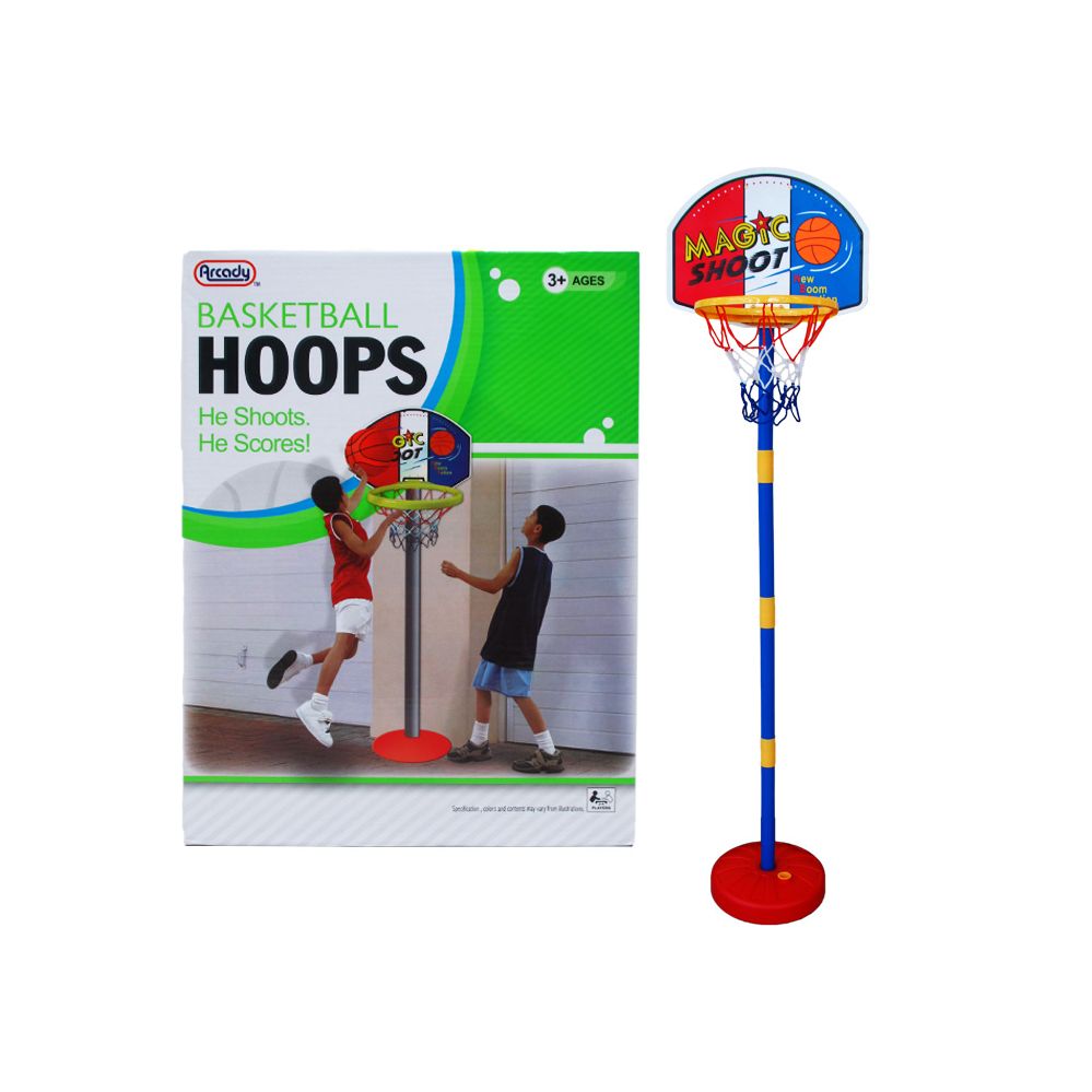 8 Pieces 60"h Plastic Basketball Play Set W/15" Backboard In Color Box - Sports Toys