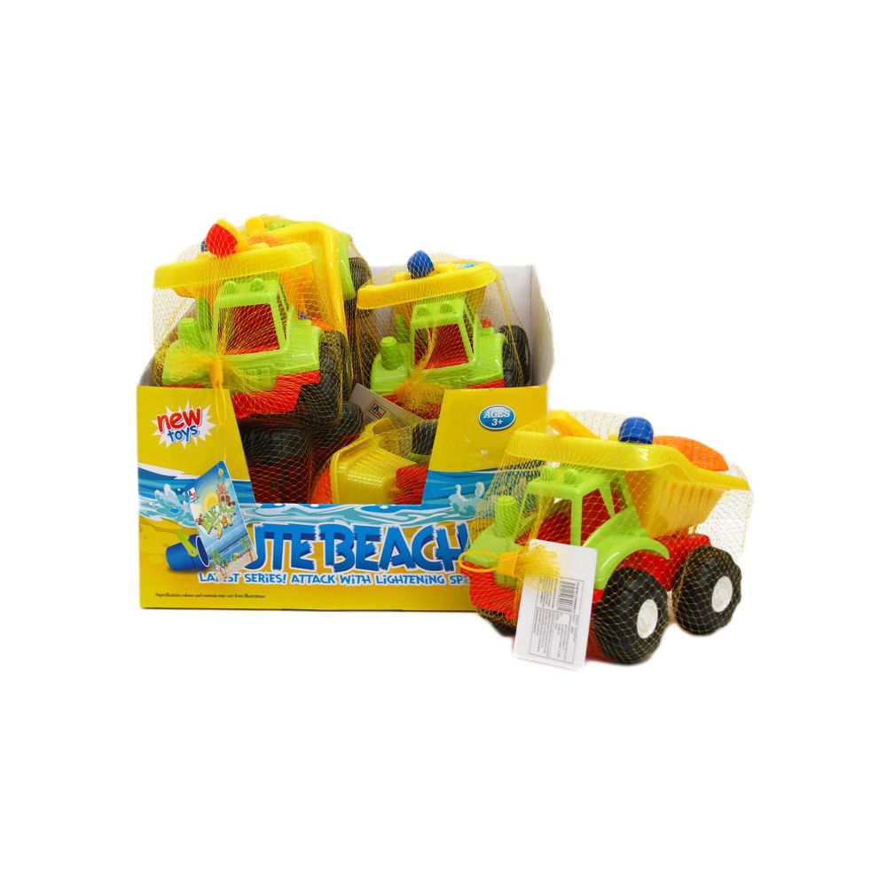 16 Pieces Beach Toy Truck W/accss In Net Bag & Display Beach Toys
