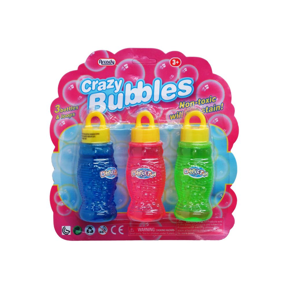 72 Wholesale 3pc 4" Bottle Crazy Bubbles Set In Blister Card