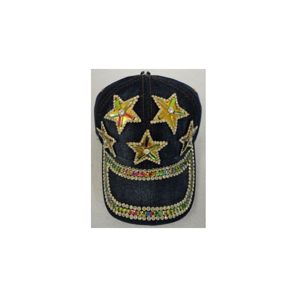 24 Pieces of Denim Hat With Bling *gold [5 Stars]