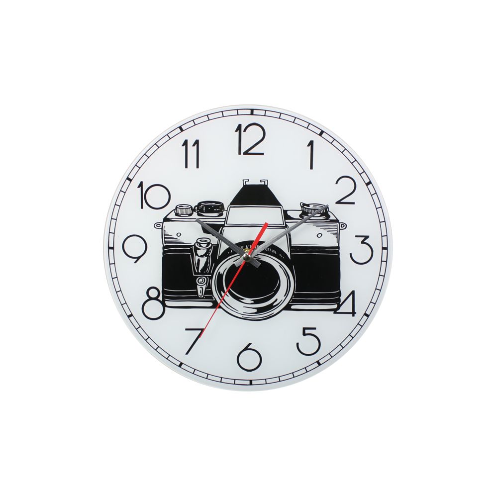 12 Wholesale Glass Wall Clock White Camera