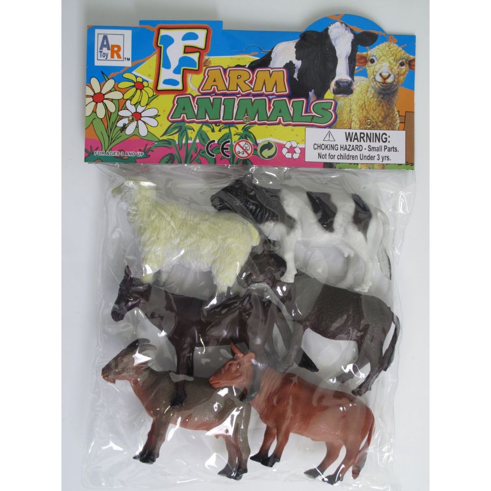 24 Wholesale 6.5" 6pc Toy Farm Animal Set In Poly Bag W/header