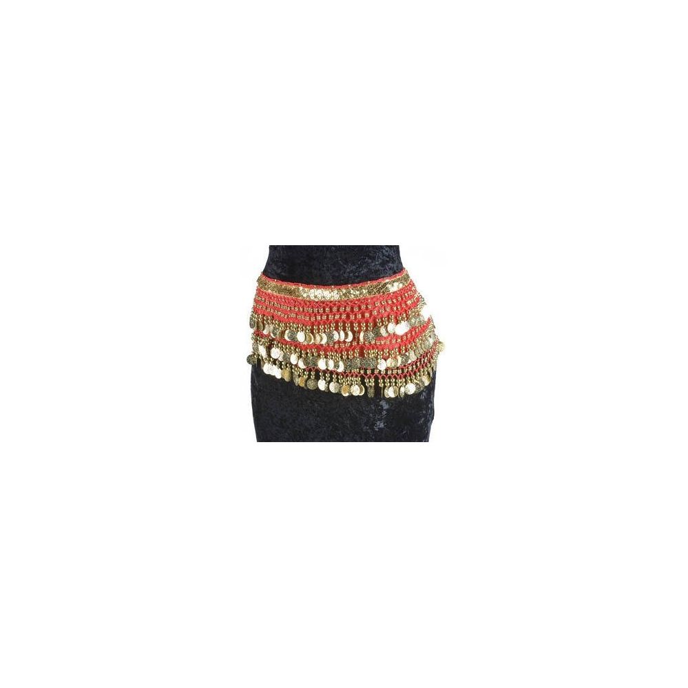12 Pieces Velvet Belly Dance Coin Belt - Red Rose W/gold Coins - Costumes & Accessories