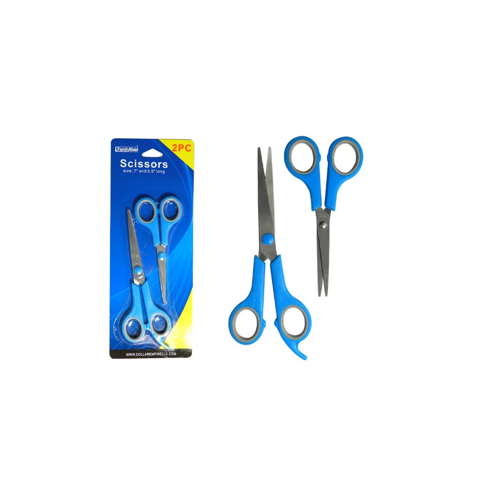 96 Wholesale 2pc Scissors. 7" + 5" Long Blue Color