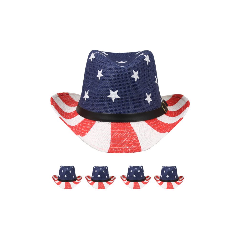 12 Pieces USA Flag Printed Paper Straw Cowboy Hat - Cowboy & Boonie Hat ...
