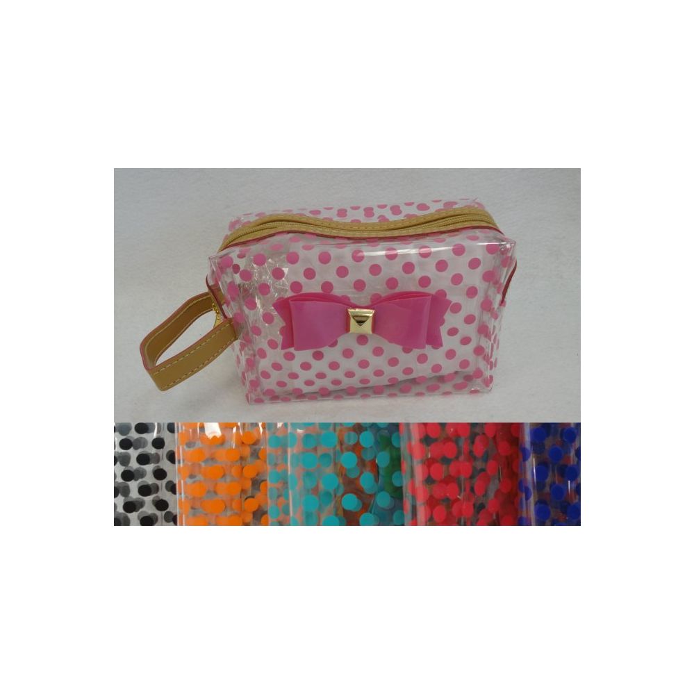 24 Pieces of Clear Plastic MakE-Up Bag [polka Dots & Bow]