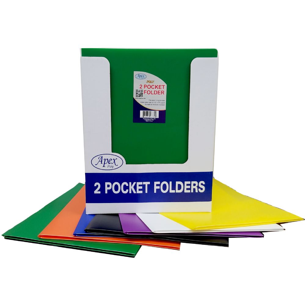 48 Pieces of 2 Pocket poly folder, no holes, matt/shinny, asst. colors, 