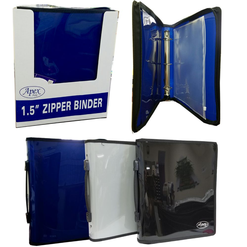 12 Wholesale Zipper Binder 1.5" + Zipper Pouch, Navy, Black And Grey