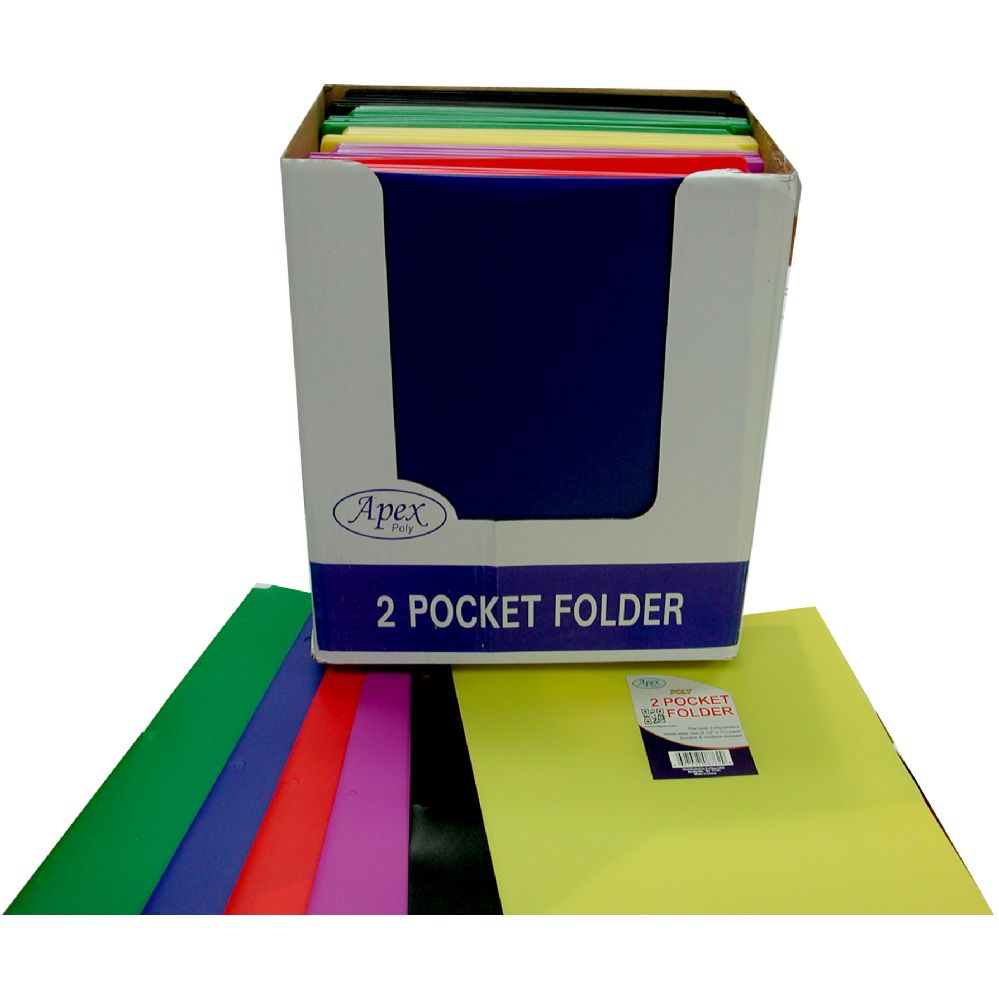 48 Pieces of 2 Pocket Poly Folder, 3 Holes, Asst. Colors, in Display  